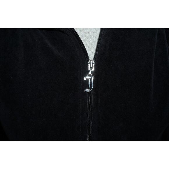 Juicy Couture Girls Black Velour Hoodie Size XL (16) Gothic Crest Zip Jacket Y2K - Picture 8 of 9